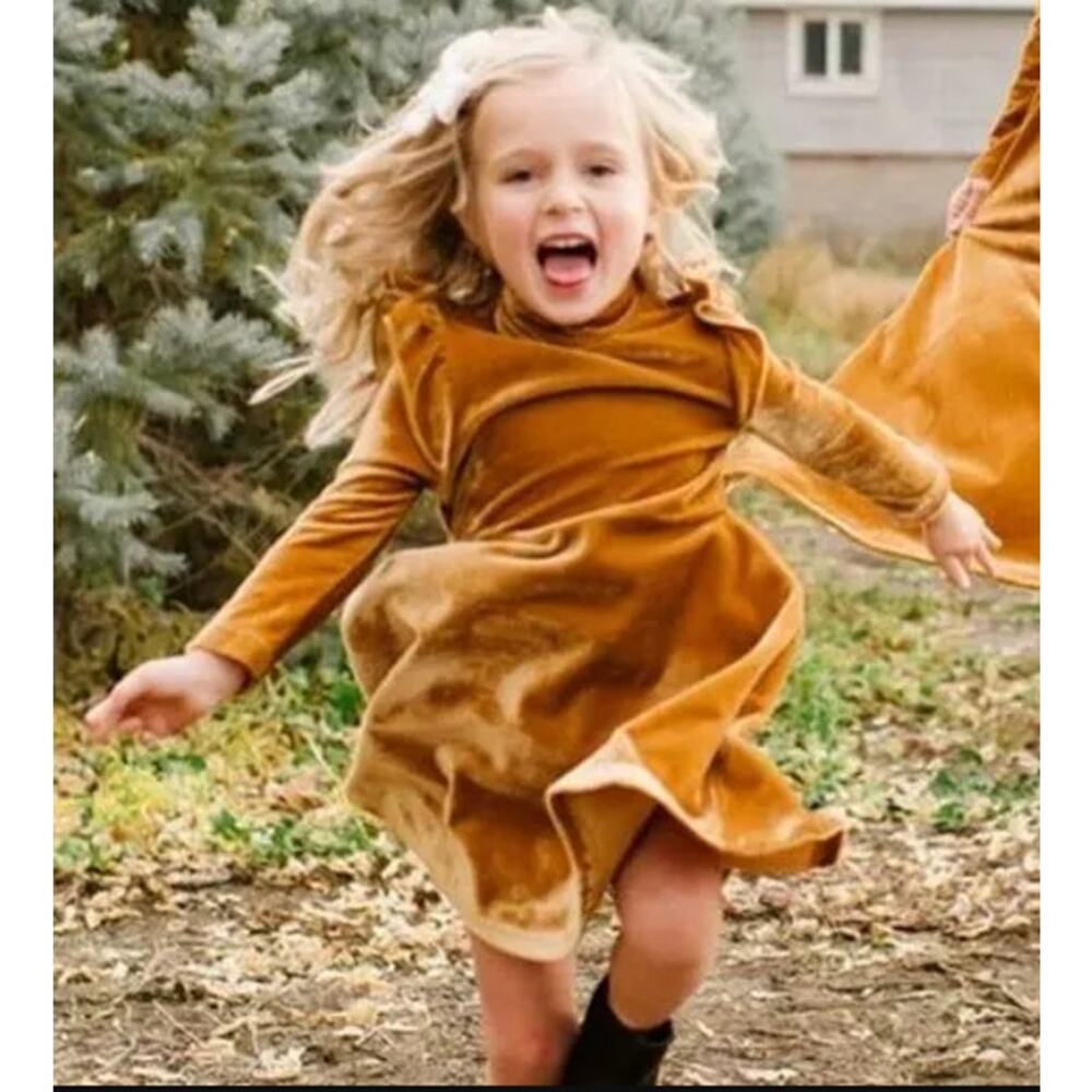 Ivy City Co Mini La La Lady Dress Gold Velvet Girls Size 2T Holiday Twirl Ruffle